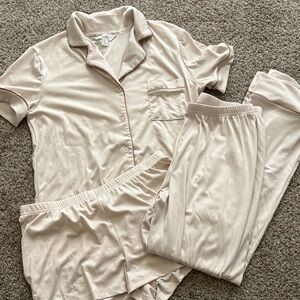 Beige Pajama Set with Pink Trim